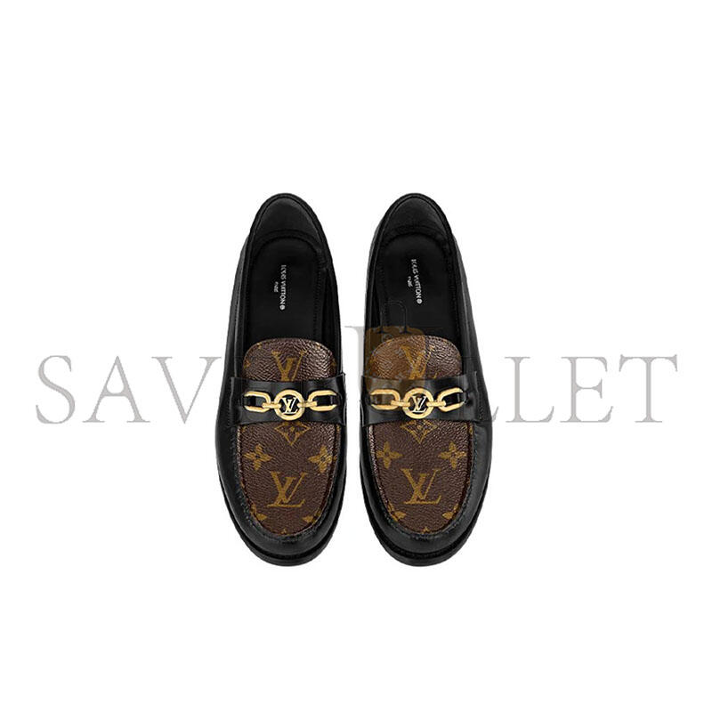 LOUIS VUITTON CHESS FLAT LOAFERS BLACK WITH BROWN MONOGRAM 1ABPLA